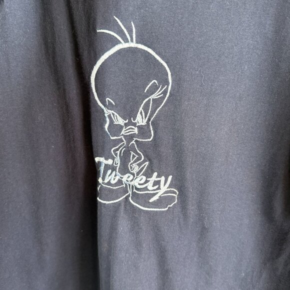 VTG Looney Tunes Embroided Tweety Hooded Sweatshirt Women L Navy Blue 1/4 Sleeve - Picture 4 of 10